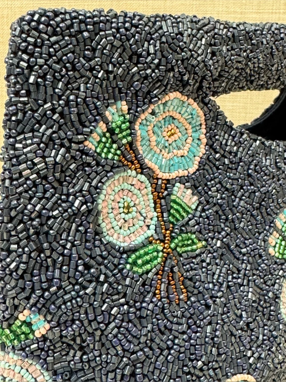 Embroidered Navy Beaded Floral Wristlet Clutch